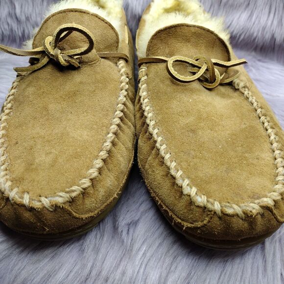 LL Bean Men's Brown Suede Wicked Good Shearling Lined Slipper Moc II Size 14 - Picture 4 of 8